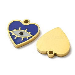 304ステンレススチールエナメルチャーム  アイチャーム付きハート  14KGP本金メッキ  11x10x1mm  穴：1mm&nbsp;STAS-L022-004G