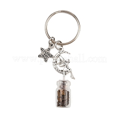 7Pcs 7 Styles Glass Bottle with Chakra Gemstone Chip Inside Keychains&nbsp;KEYC-JKC01393-01