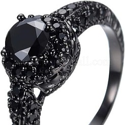 Flat Round Brass Jet Rhinestone Finger Rings&nbsp;FS-WG232E0-02