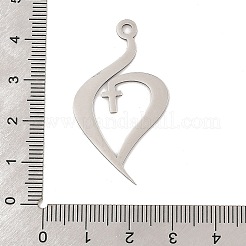ステンレスペンダント201個  レーザー切断  クロスチャーム付きハート  ステンレス鋼色  40.5x23x1mm  穴：2.5mm&nbsp;STAS-Z109-04P
