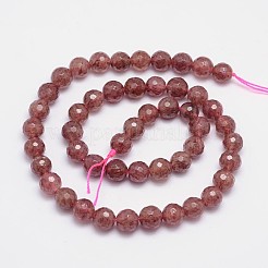 Faceted(128 Facets) Natural Strawberry Quartz Round Bead Strands&nbsp;G-L411-27-6mm