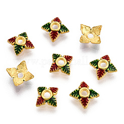 4-花びら合金エナメルビーズキャップ  ゴールドカラー  花  ミックスカラー  7.5mm  穴：1.4mm&nbsp;X1-ENAM-TAC0023-03