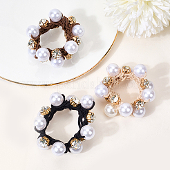 3Pcs 3 Colors Plastic Imitation Pearl with Rhinestone Elastic Hair Ties&nbsp;OHAR-DJ0001-12
