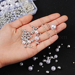 DIYブレスレット作りのための461個の丸いビーズキット  丸いabsプラスチックビーズを含む  鉄製のペーパークリップチェーンとエンドチェーンと丸カン  亜鉛合金の留め金  伸縮性ストレッチスレッド  銀  ビーズ：約361個/セット&nbsp;DIY-YW0004-45S
