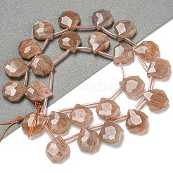 天然石ピーチ色ムーンストーンビーズ連売り  トップ掘削  ティアドロップ  多面カット  15x13x5mm  穴：0.8mm  約24個/連  15.35''~16.14''（39~41センチメートル）&nbsp;G-P544-C05-01
