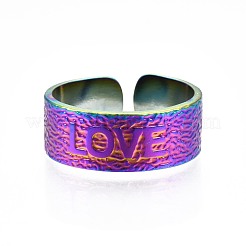 304 ステンレススチール ワードラブ カフリング  女性のためのレインボーカラーオープンリング  usサイズ9 1/2(19.3mm)&nbsp;RJEW-N038-075