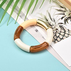 女性のための分厚いカーブチューブビーズストレッチブレスレット  アクリル＆ccbプラスチックビーズブレスレット  古いレース  内径：2インチ（5.2cm）&nbsp;BJEW-JB06991-02