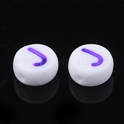 初期のアクリルビーズ  水平穴  フラットラウンド  ミックスカラー  文字.j  7x3.5~4mm  穴：1.2mm  約51個/7g&nbsp;X-OACR-E001-20J