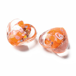 手作りランプワークビーズ  インナー花と  ハート  ミックスカラー  12~15x13~16x9mm  穴：1.2mm&nbsp;LAMP-T011-04