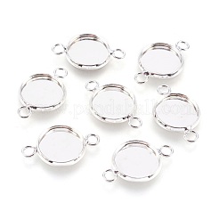 真鍮製カボションセッティングコネクター  プレーンエッジベゼルカップ  フラットラウンド  銀  トレイ：12mm  22x14x2mm  穴：2mm&nbsp;KK-E058-S