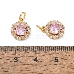 Brass Micro Pave Pink Cubic Zirconia Charms&nbsp;CU-CBA746B-03A-G