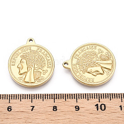 304ステンレスペンダント  手動研磨  人間味のある平べったい丸  14KGP本金メッキ  24x21x2mm  穴：1.6mm&nbsp;STAS-T064-23G