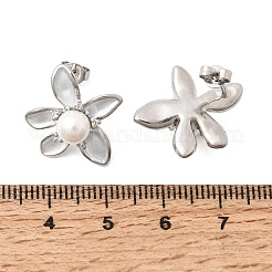 真鍮マイクロパヴェジルコニアエナメルスタッドピアス  花  absプラスチックパール  カドミウムフリー＆鉛フリー  ラックめっき  長持ちメッキ  プラチナ  20.5x18mm&nbsp;CU-CBABA66-12C-P