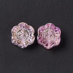 電気メッキガラスビーズ  金箔  ヒマワリ  ジュエリー作りのための  蘭  12.5x11.5x6mm  穴：1mm&nbsp;GLAA-G090-01E