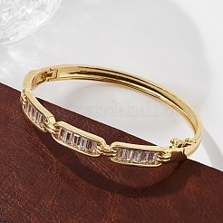 真鍮マイクロパヴェクリアキュービックジルコニアヒンジ付きバングル（女性用）  オーバル  カドミウムフリー＆鉛フリー  ラックめっき  長持ちメッキ  18KGP本金メッキ  1/4インチ（0.7cm）  内径：2-1/8x2-3/8インチ（5.4x6cm）&nbsp;BJEW-K274-06G