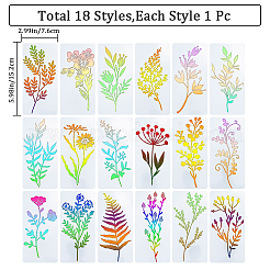 ペットのプラスチック製の描画絵画ステンシルテンプレート  長方形  花  152x76x0.3mm  18個/セット&nbsp;DIY-WH0502-62B
