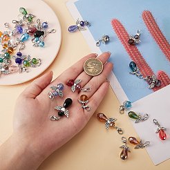 エンジェルガラスビーズペンダントデコレーション  鉄製平頭ピン付き  合金ビーズと亜鉛合金ロブスタークロークラスプ  ミックスカラー  42mm&nbsp;HJEW-SW00006
