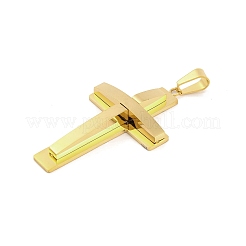 PVD真空メッキ304ステンレススチールビッグペンダント  クロスチャーム  宗教  ゴールドカラー  54x30x6.5mm  穴：8x4.5mm&nbsp;STAS-Z080-01G