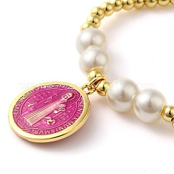 Adjustable Flat Round with Holy Virgin Charms Bracelet&nbsp;BJEW-Z073-01G-04