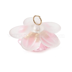 つや消しアクリルビーズキャップペンダント  花のチャーム  樹脂製の模造パールビーズキャップとガラスビーズを使用  ピンク  14.5x20x19.5mm  穴：3mm&nbsp;PALLOY-MZ01310-02