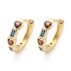 Heart with Rectangle Brass Micro Pave Colorful Cubic Zirconia Hoop Earrings&nbsp;EJEW-Z102-27G