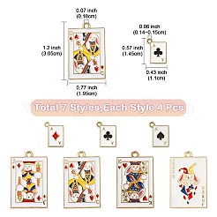 28 個 7 スタイル ラック メッキ合金エナメル ペンダント  カドミウムフリー＆ニッケルフリー＆鉛フリー  ライトゴールド  トランプのチャーム  ミックスカラー  14.5~30.5x11~19.5x1.5mm  穴：1.4~1.8mm  4個/スタイル&nbsp;ENAM-YW0005-62