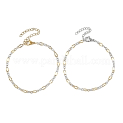 2Pcs 2 Colors 304 Stainless Steel Figaro Chains Bracelet Sets&nbsp;BJEW-JB14356-03