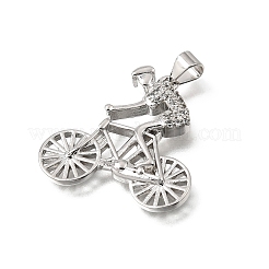 真鍮マイクロパヴェクリアキュービックジルコニアペンダント  人間味あふれる自転車  プラチナ  24.5x25x4mm  穴：4x4mm&nbsp;KK-Z163-08P
