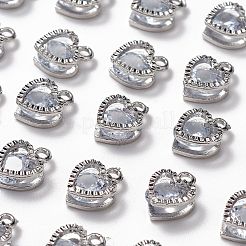 ハート合金チャーム  キュービックジルコニア付き  プラチナ  12x8.5x5mm  穴：1mm&nbsp;ZIRC-R007-043A-02