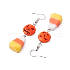 304ステンレススチールとプラスチックダングルイヤリング  ハロウィンモチーフ  混合図形  プラチナ  61.5~68x14.5mm&nbsp;EJEW-JE06084