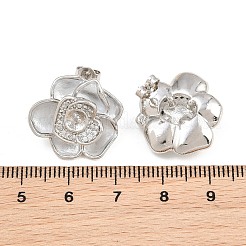 真鍮製マイクロパヴェキュービックジルコニアスタッドピアスパーツ  エナメル  花  片穴パーツ用  長持ちメッキ  鉛フリー＆カドミウムフリー  プラチナ  19x19.5mm  ピン：1mmと0.8mm&nbsp;CU-CBAA5EE-04P-02