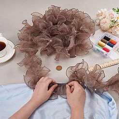 5ヤードのプリーツオーガンジープリーツレースリボン  プラスチックビーズのフリルリボン  服飾材料  グレー  4-7/8インチ（125mm）&nbsp;OCOR-PH0004-67A