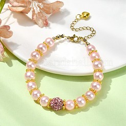女性用ガラスイミテーションパールビーズブレスレット  ピンク  7-1/8インチ（18cm）&nbsp;BJEW-JB10034-02