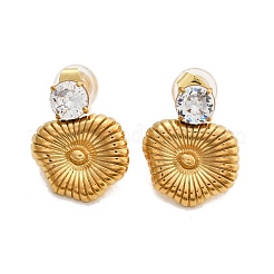 304ステンレススチールスタッドピアス  キュービックジルコニア付き  リアル18kグロッドメッキ  ナゲット  透明  22x18mm&nbsp;EJEW-R020-04G-01