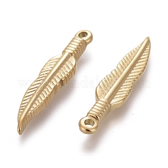 イオンプレーティング（IP）304ステンレスペンダント  羽  ゴールドカラー  28.5x6x3mm  穴：1.6mm&nbsp;STAS-I164-041G