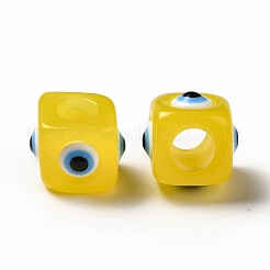 樹脂ナザールボンジュウヨーロピアンビーズ  大穴ビーズ  キューブ  ゴールド  12.5x14~14.5x14~14.5mm  穴：6mm&nbsp;RESI-A021-02