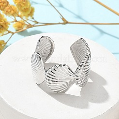 女性用真鍮カフ指輪  カドミウムフリー＆鉛フリー  シェル形状  プラチナ  13.5mm  内径：18mm&nbsp;RJEW-U033-02P