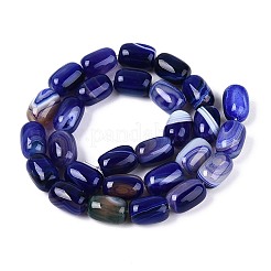 染めた天然バンド瑪瑙ビーズ連売り  バレル  ダークブルー  12.5~14x9.5~11mm  穴：0.7~0.9mm  約28個/連  15.16~15.35''（38.5~39センチメートル）&nbsp;G-T144-44C
