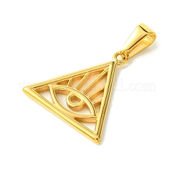 PVD真空メッキ304ステンレスペンダント  アイチャーム付きトライアングル  ゴールドカラー  21.5x21x2mm  穴：7x3.5mm&nbsp;STAS-L275-08G