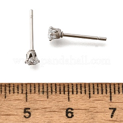 キュービックジルコニアスタッドピアス  304ステンレススチールベース付き  フラットラウンド  ステンレス鋼色  3mm  ピン：0.7mm&nbsp;STAS-E051-3A