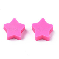 手作り樹脂粘土ビーズ  スター  ショッキングピンク  8.5~9x9~9.5x4~5mm  穴：1.6mm&nbsp;CLAY-N011-46A-06