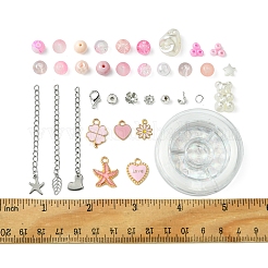 DIY 丸型ガラス & CCB プラスチックビーズ ブレスレット作成キット  ピンク  6~18x2.5~15x2~7.5mm  穴：1.2~2mm&nbsp;DIY-FS0007-56B