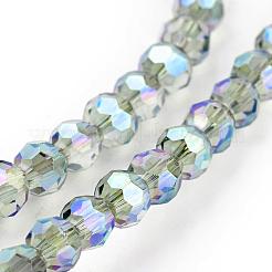 ファセット (32 ファセット) ラウンド電気メッキ ガラス ビーズ 連売り  ターコイズ  直径約3mm  穴：1mm&nbsp;X-EGLA-D021-72