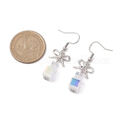女性用真鍮とガラスのダングルイヤリング  ちょう結び＆立方体  クリアAB  プラチナ  45x14mm&nbsp;EJEW-TA00550
