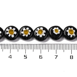ハンドメイドミッレフィオーリ ランプワークビーズ連売り  フラットラウンド  ブラック  10x3.5mm  穴：0.8mm  約38個/連  14.65''（37.2センチメートル）&nbsp;LAMP-G164-04J
