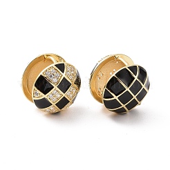 Clear Cubic Zirconia Tartan Pattern Ball Huggie Hoop Earrings with Enamel&nbsp;EJEW-F303-03G-01