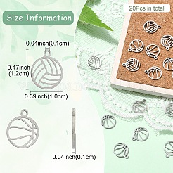 20個2スタイル304ステンレススチールチャーム  中空  スポーツ用品  ステンレス鋼色  混合図形  12x10x1mm  穴：1mm  10個/スタイル&nbsp;STAS-YW0002-59
