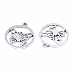 変色しない201ステンレススチールペンダント  レーザー切断  蝶のリング  ステンレス鋼色  17x15x1mm  穴：1.4mm&nbsp;STAS-T044-198P