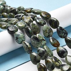 天然アフリカンターコイズ（ジャスパー）ビーズ連売り  ティアドロップ  14x10x4.5~5mm  穴：1mm  約28~29個/連  15.55~15.83インチ（39.5~40.2cm）&nbsp;G-L585-F01-01