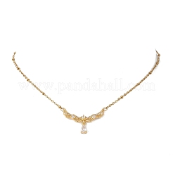 Brass Pave Clear Cubic Zirconia Angel Wings Pendant 304 Stainless Steel Satellite Chain Necklaces for Women&nbsp;NJEW-JN05936